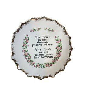 Decorative Friends Porcelain Plate Gold Trim Friendship Quote Floral Design